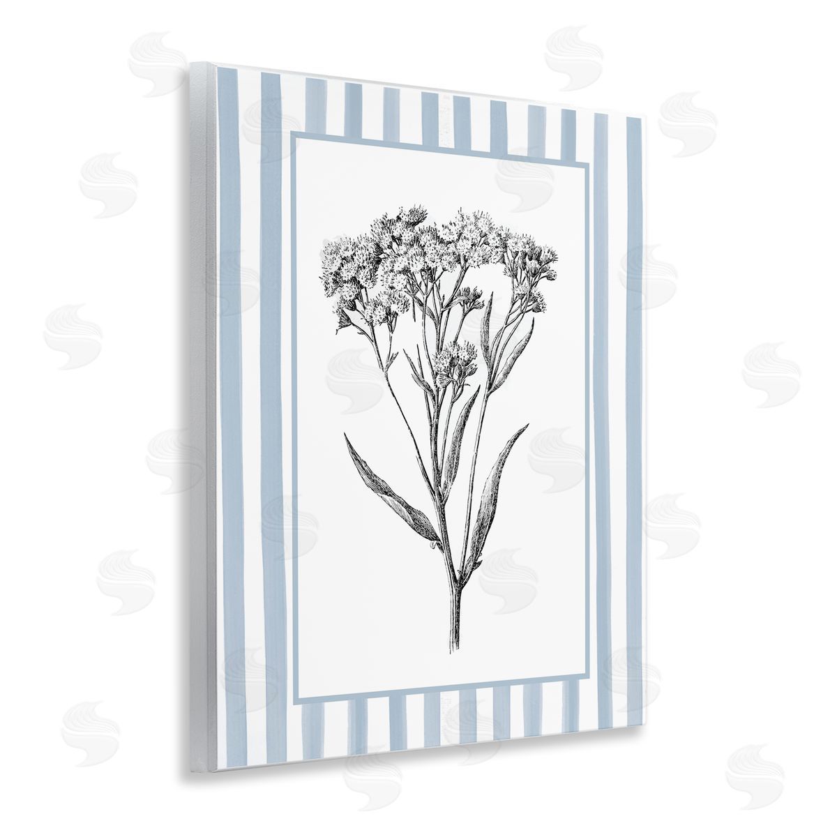 Lettered and Lined Vintage Herbs Blue Striped Border Canvas Wall Art Print