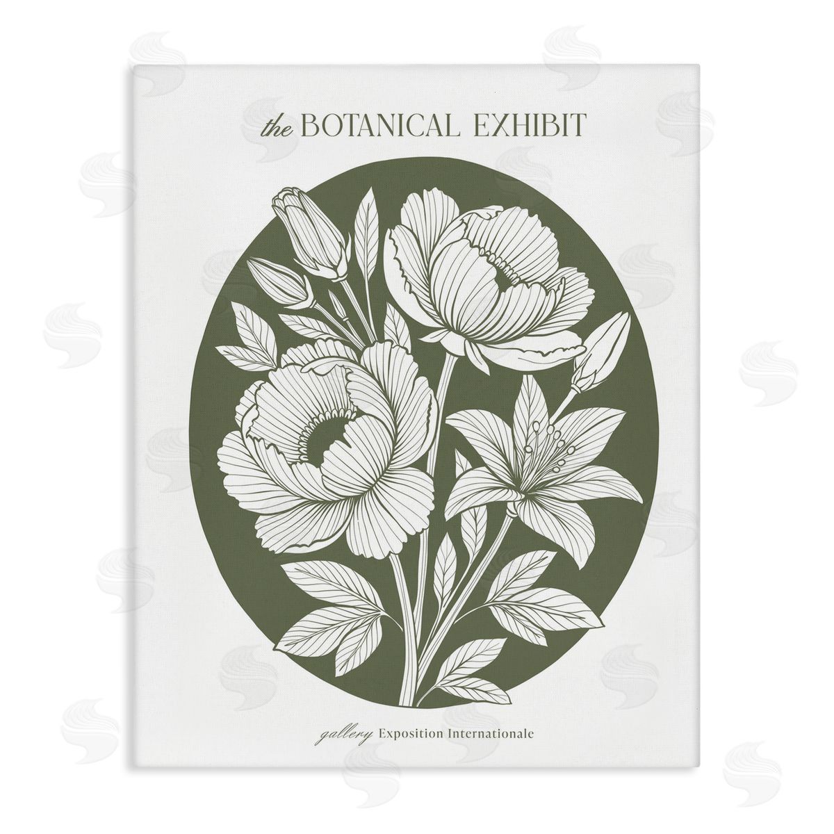 Lettered and Lined Gallery Exhibit Flowers Green Canvas Wall Art Print