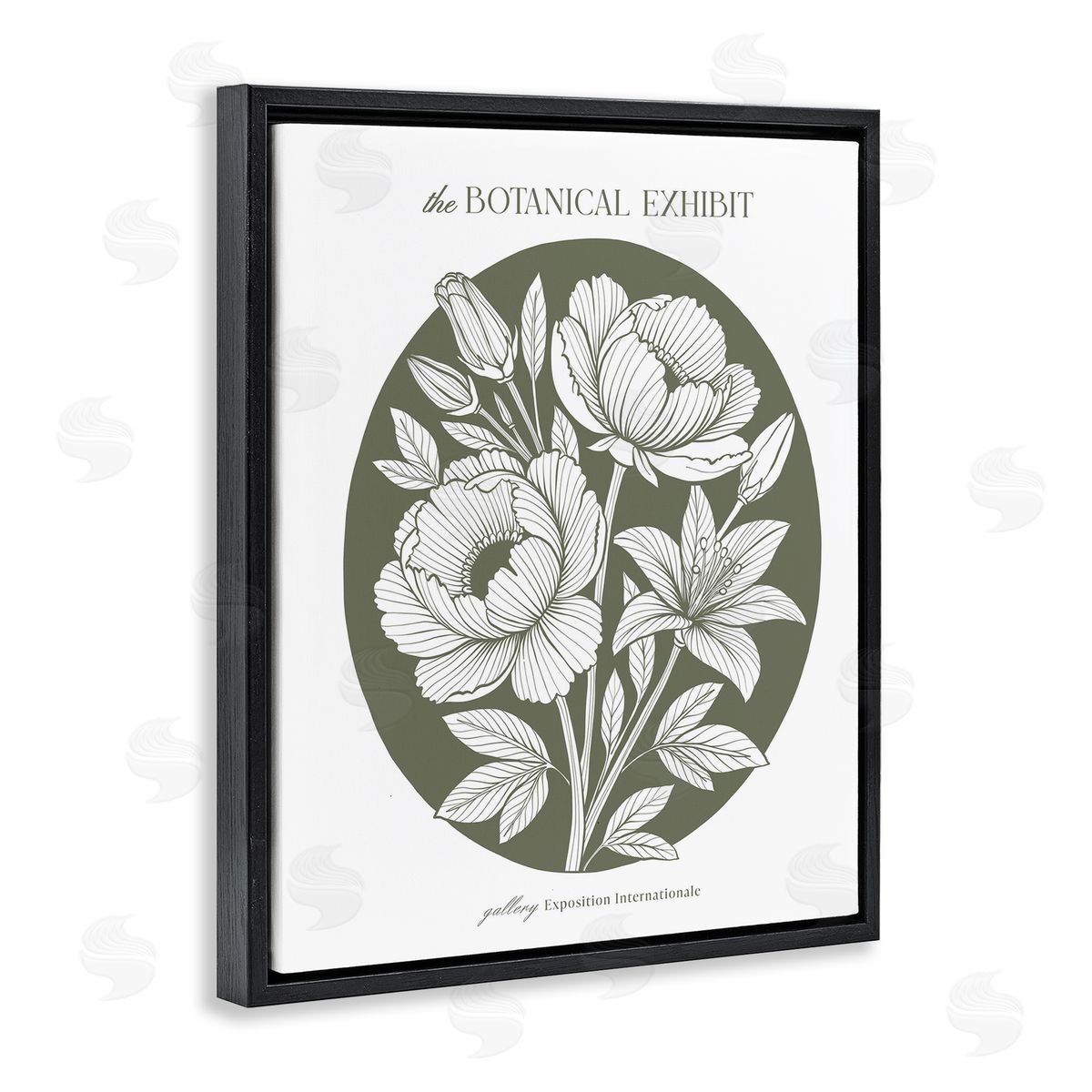 Lettered and Lined Gallery Exhibit Flowers Green Canvas Wall Art Print