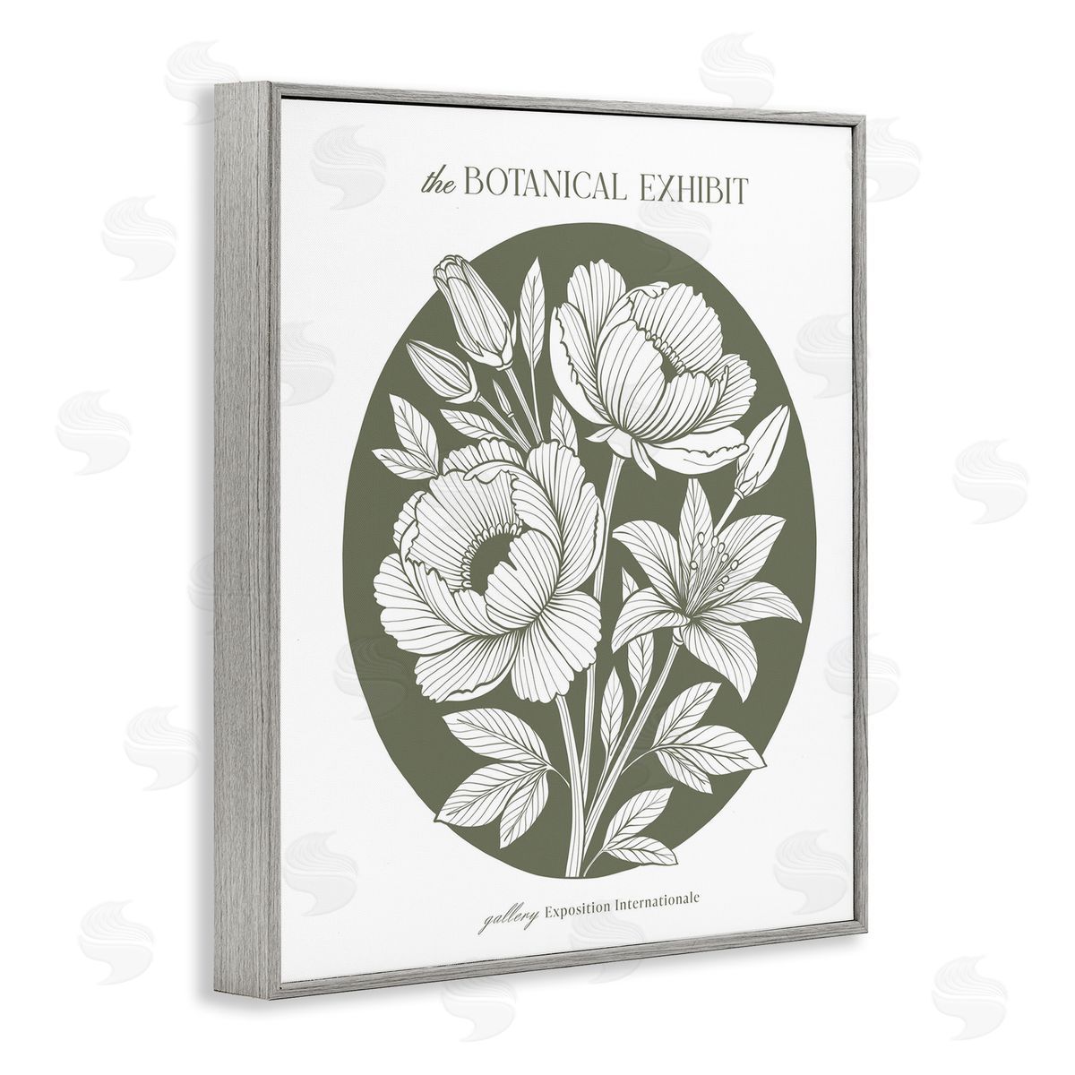 Lettered and Lined Gallery Exhibit Flowers Green Canvas Wall Art Print