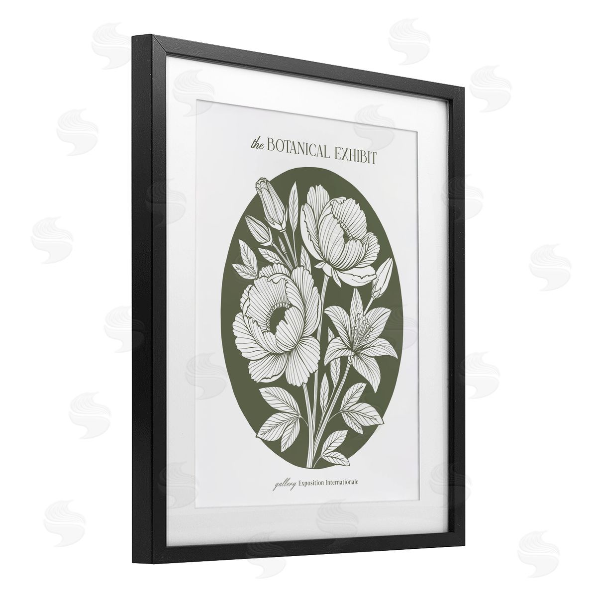 Lettered and Lined Gallery Exhibit Flowers Green Canvas Wall Art Print