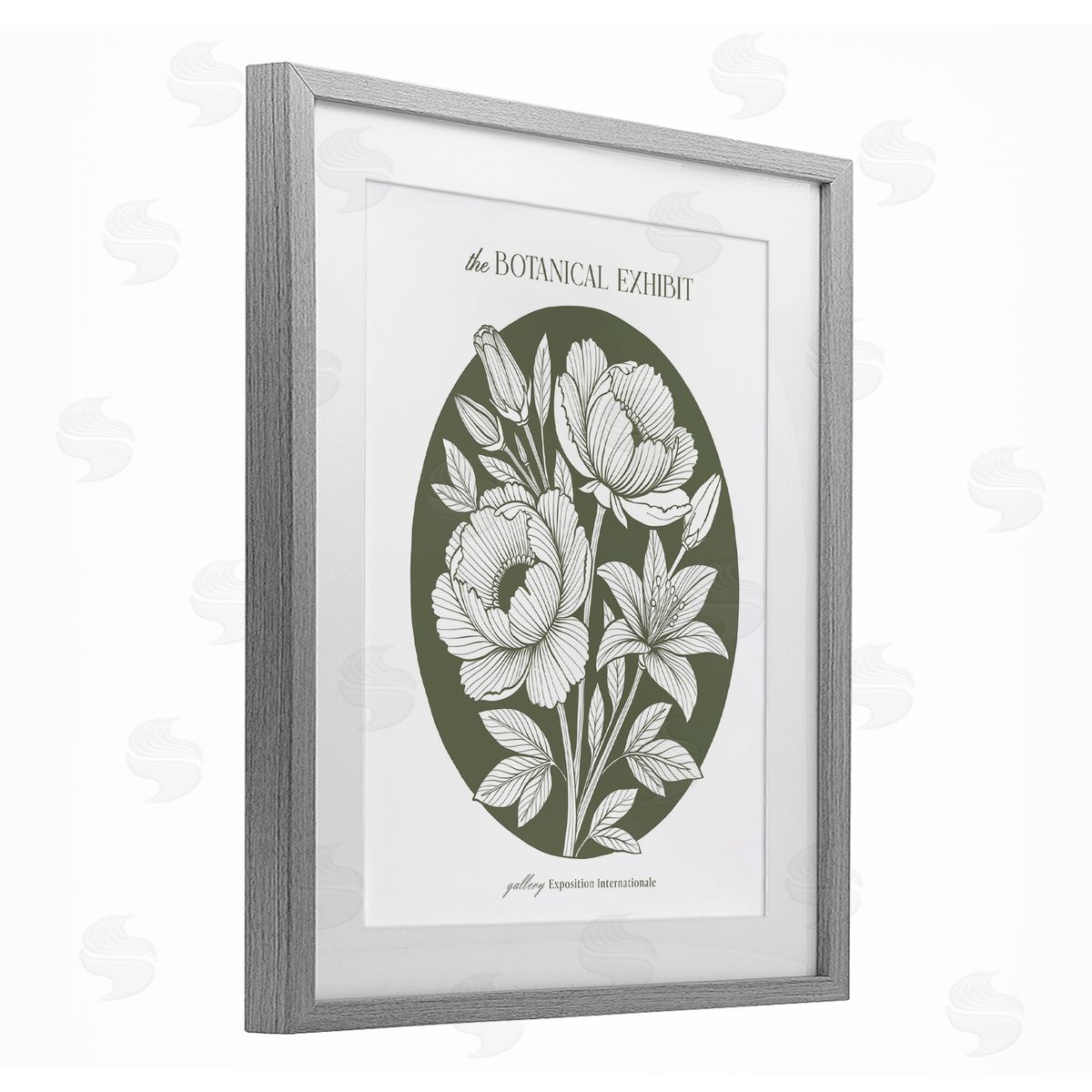 Lettered and Lined Gallery Exhibit Flowers Green Canvas Wall Art Print