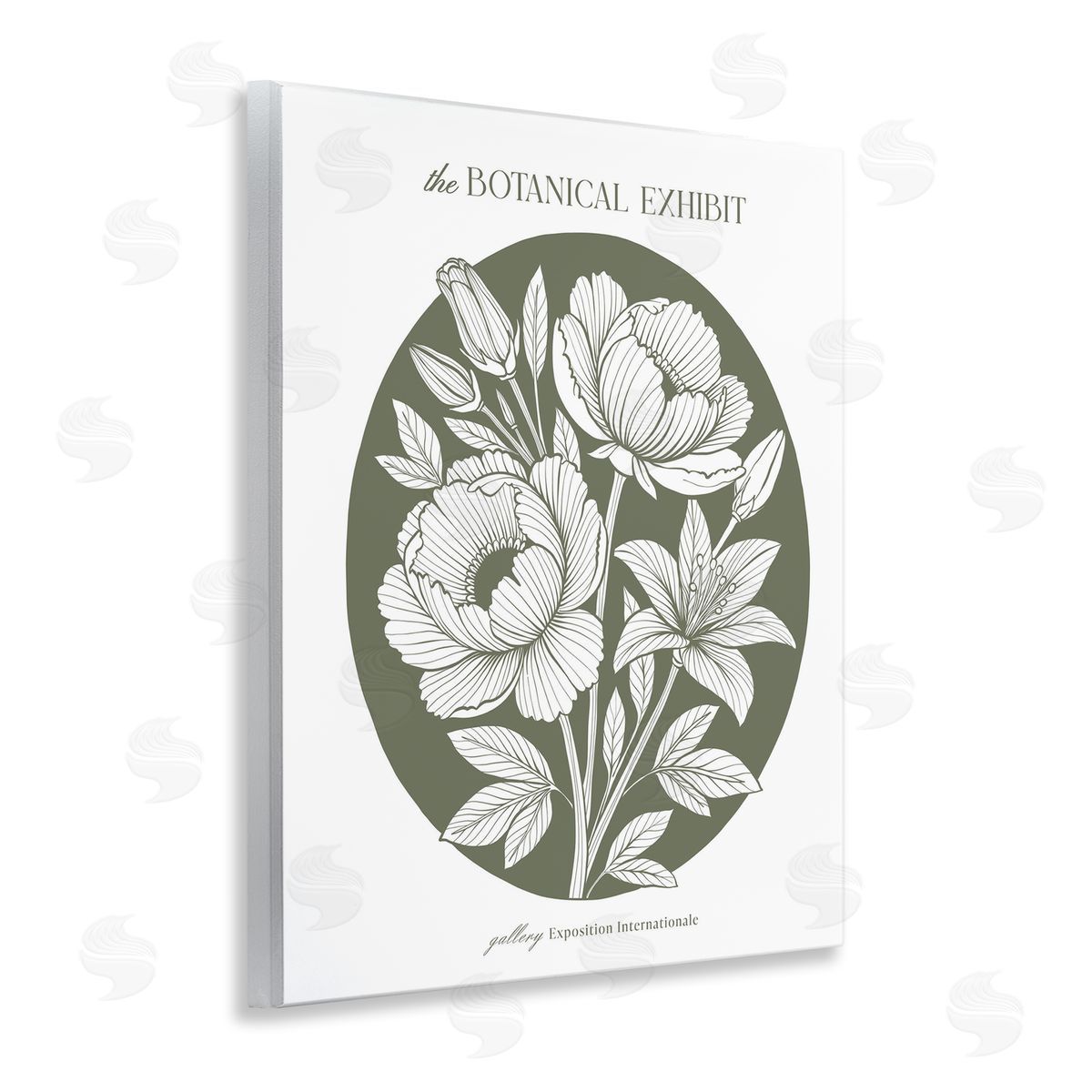 Lettered and Lined Gallery Exhibit Flowers Green Canvas Wall Art Print