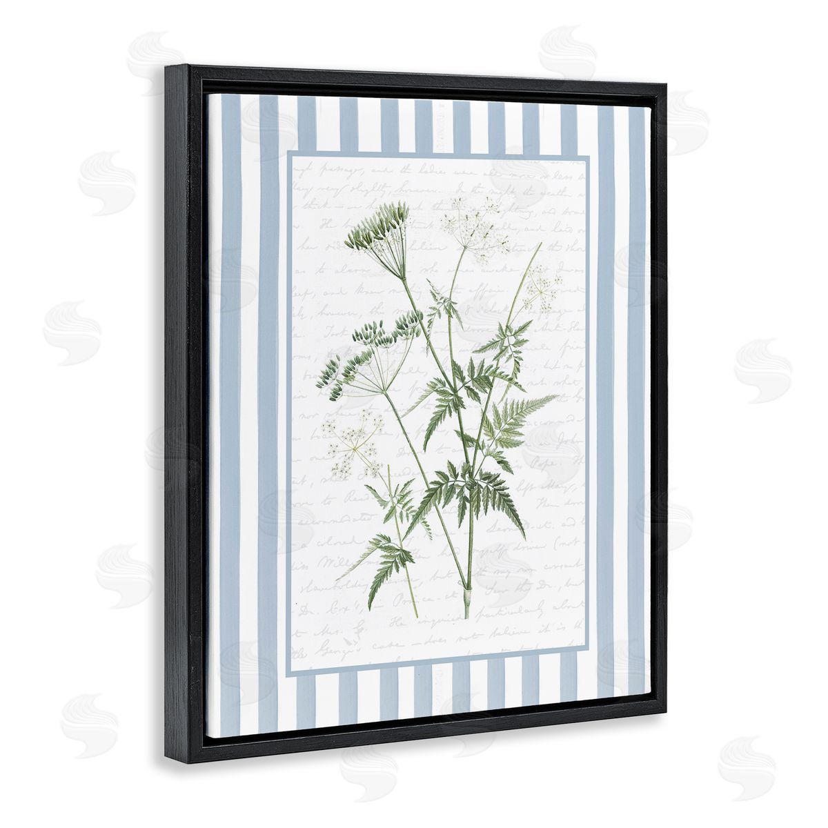 Lettered and Lined Vintage Herbs Blue Stripes Canvas Wall Art Print