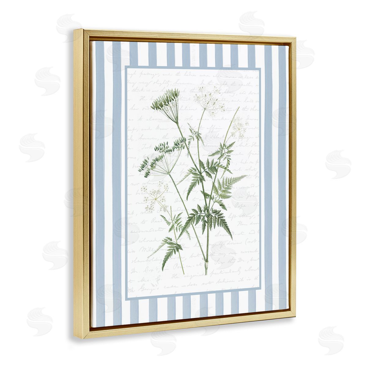 Lettered and Lined Vintage Herbs Blue Stripes Canvas Wall Art Print