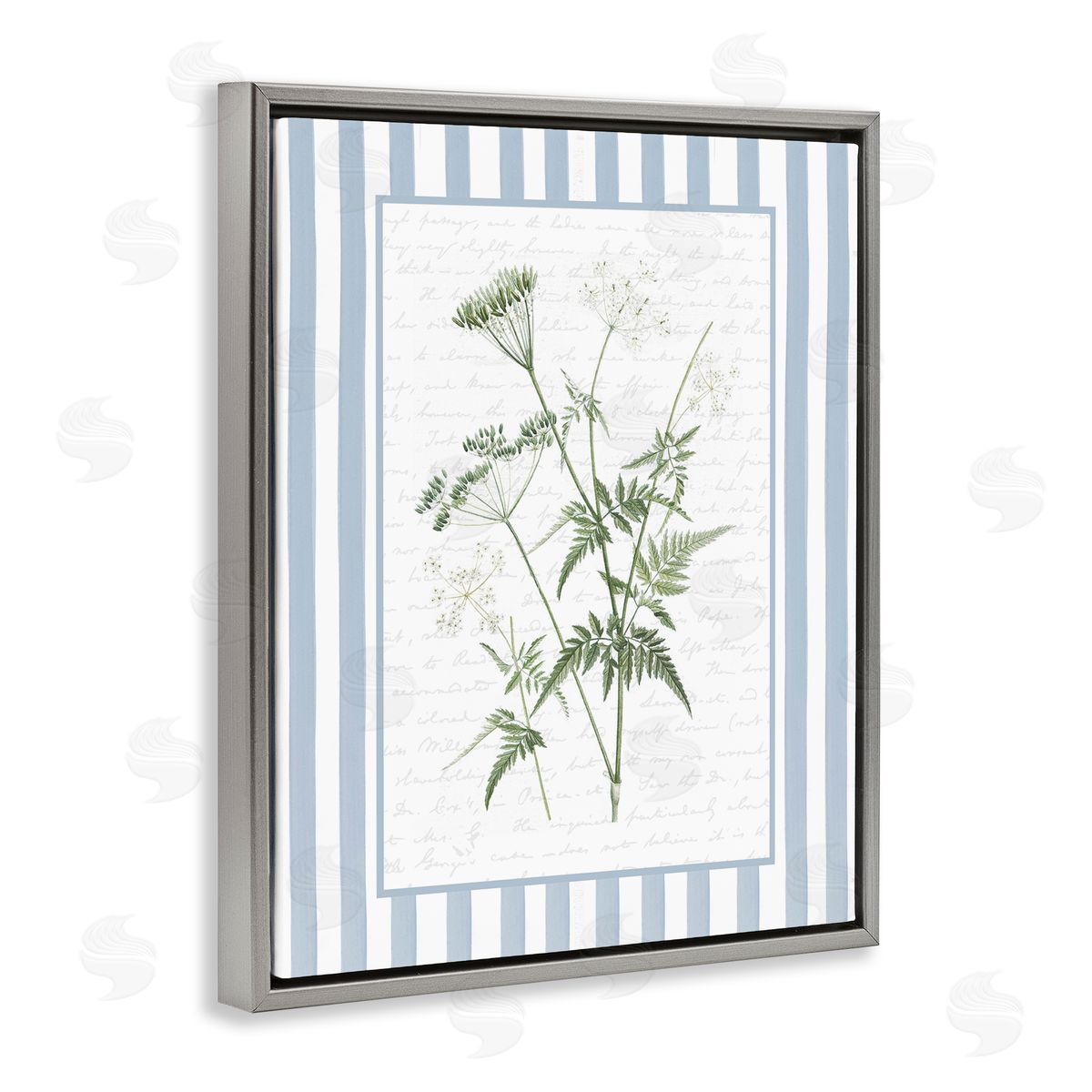 Lettered and Lined Vintage Herbs Blue Stripes Canvas Wall Art Print