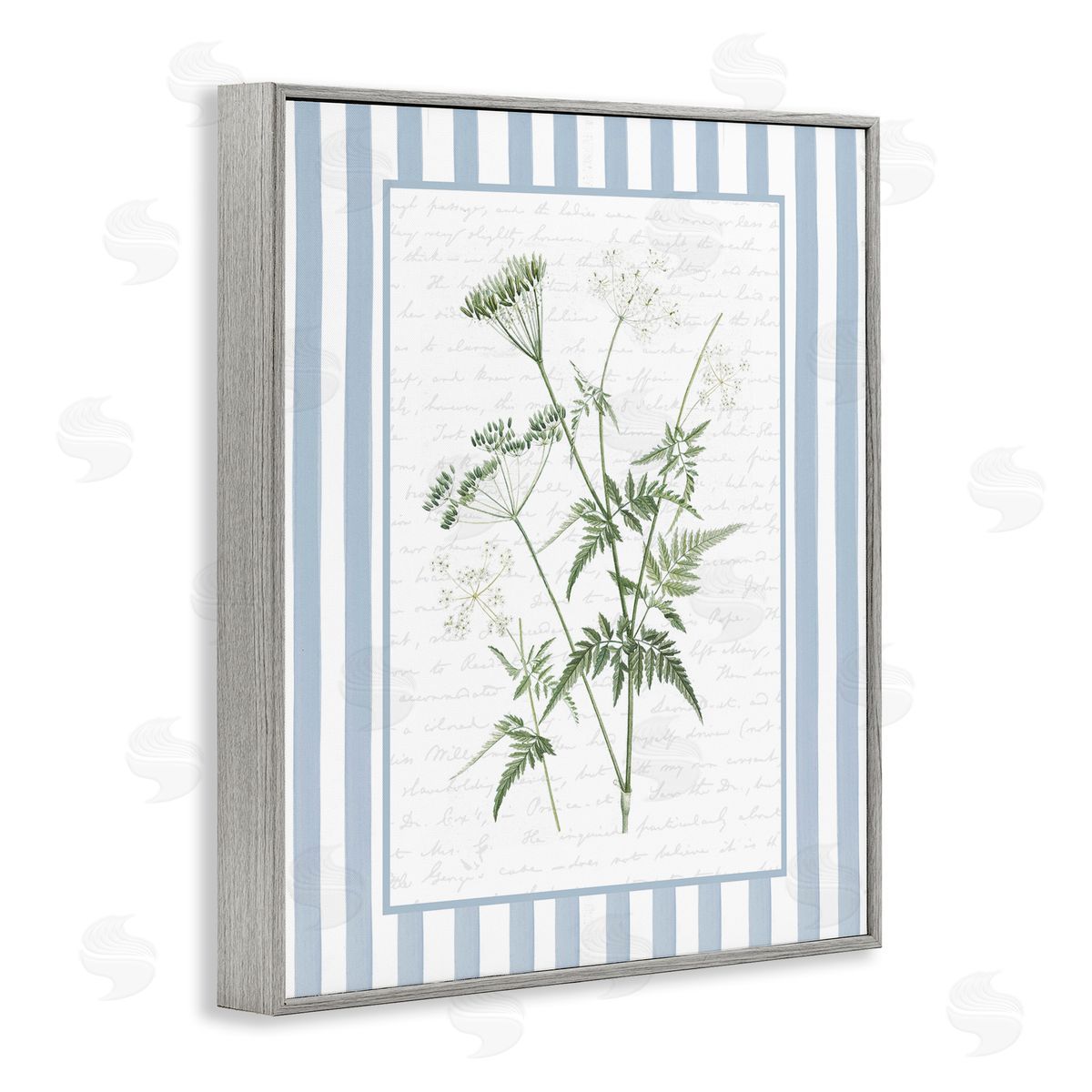 Lettered and Lined Vintage Herbs Blue Stripes Canvas Wall Art Print