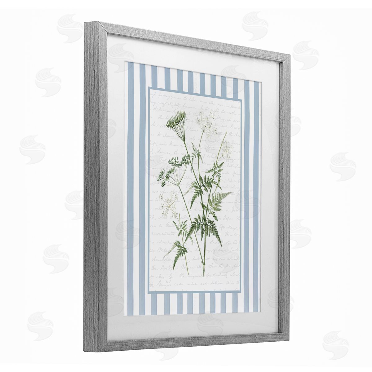 Lettered and Lined Vintage Herbs Blue Stripes Canvas Wall Art Print