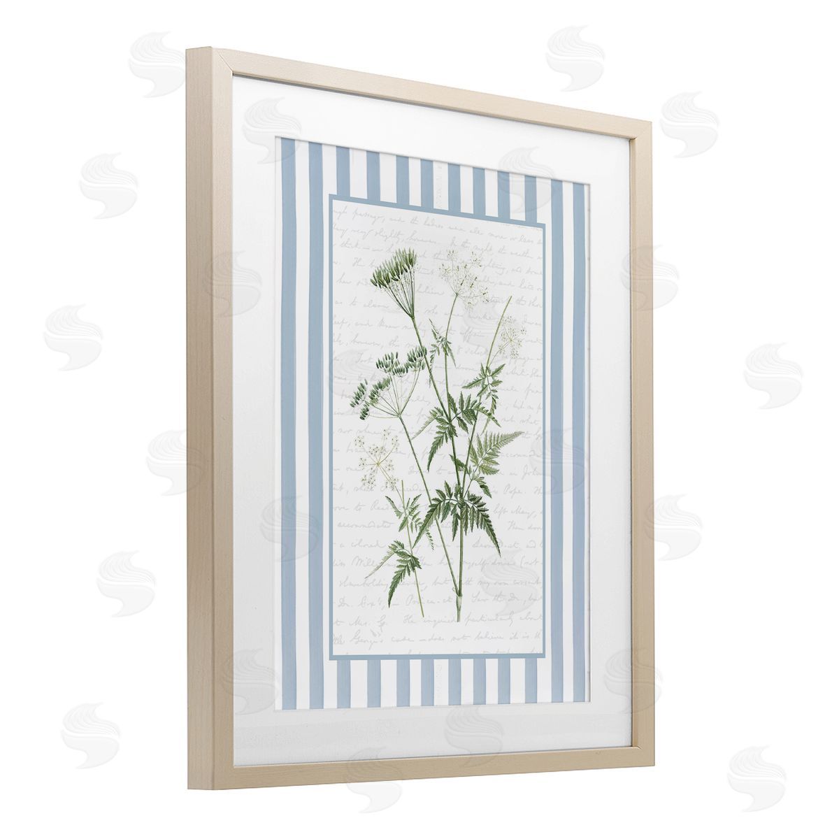 Lettered and Lined Vintage Herbs Blue Stripes Canvas Wall Art Print