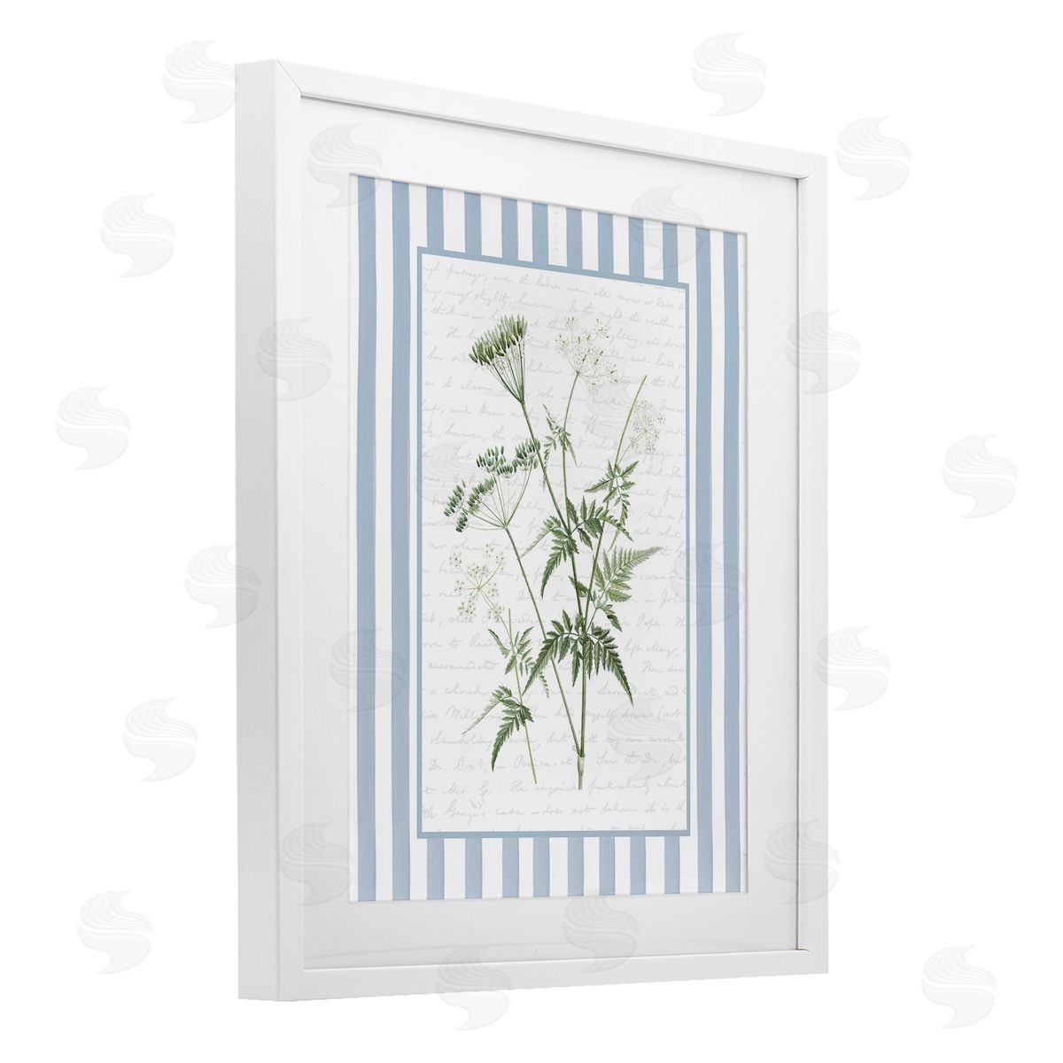 Lettered and Lined Vintage Herbs Blue Stripes Canvas Wall Art Print