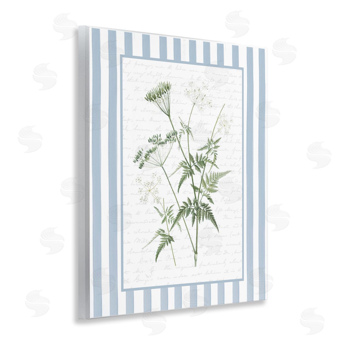 Lettered and Lined Vintage Herbs Blue Stripes Canvas Wall Art Print