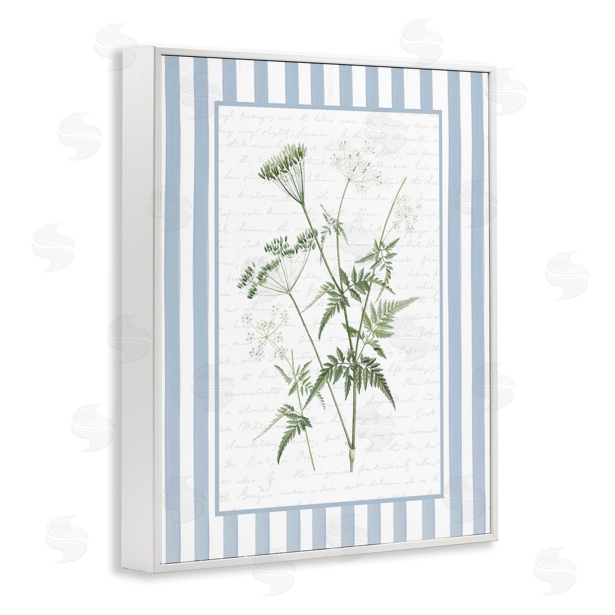 Lettered and Lined Vintage Herbs Blue Stripes Canvas Wall Art Print