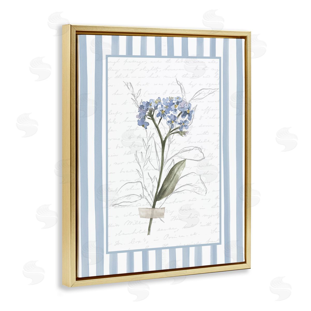 Lettered and Lined Striped Cottage Herb Sketch Canvas Wall Art Print