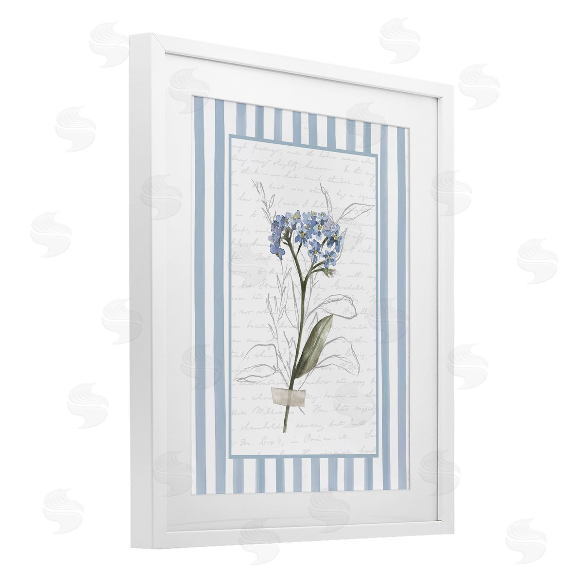 Lettered and Lined Striped Cottage Herb Sketch Canvas Wall Art Print
