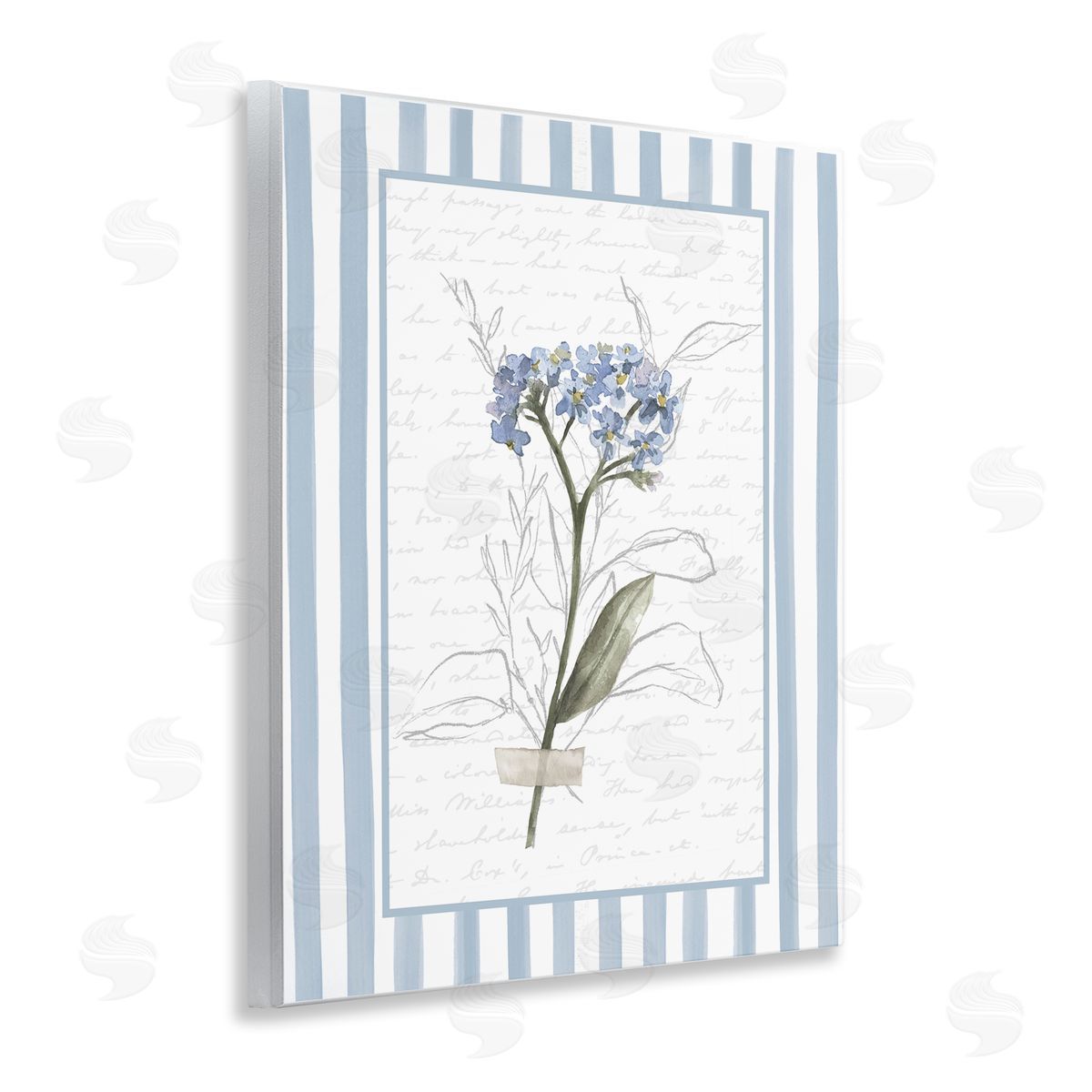 Lettered and Lined Striped Cottage Herb Sketch Canvas Wall Art Print