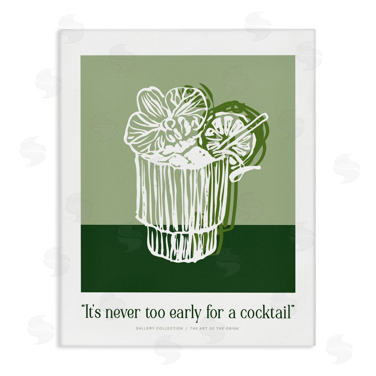 Lettered and Lined Green Never Too Early Cocktail Canvas Wall Art Print