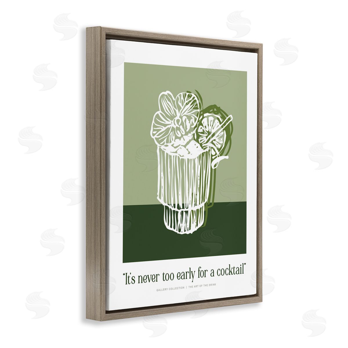 Lettered and Lined Green Never Too Early Cocktail Canvas Wall Art Print