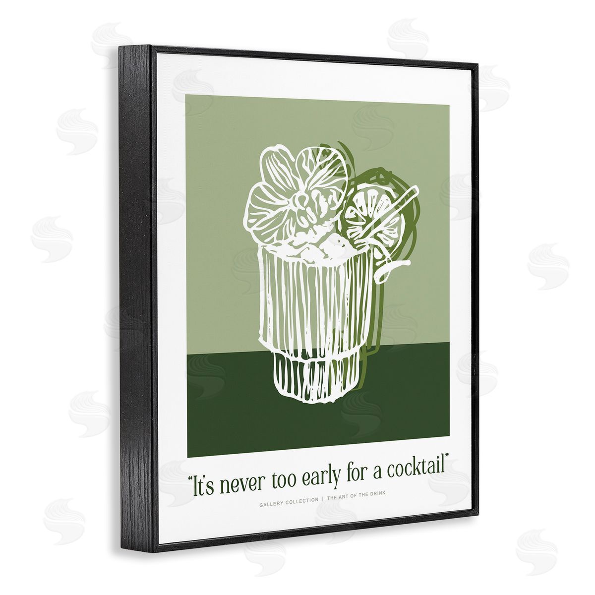 Lettered and Lined Green Never Too Early Cocktail Canvas Wall Art Print