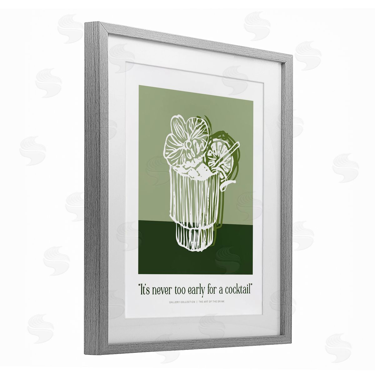 Lettered and Lined Green Never Too Early Cocktail Canvas Wall Art Print