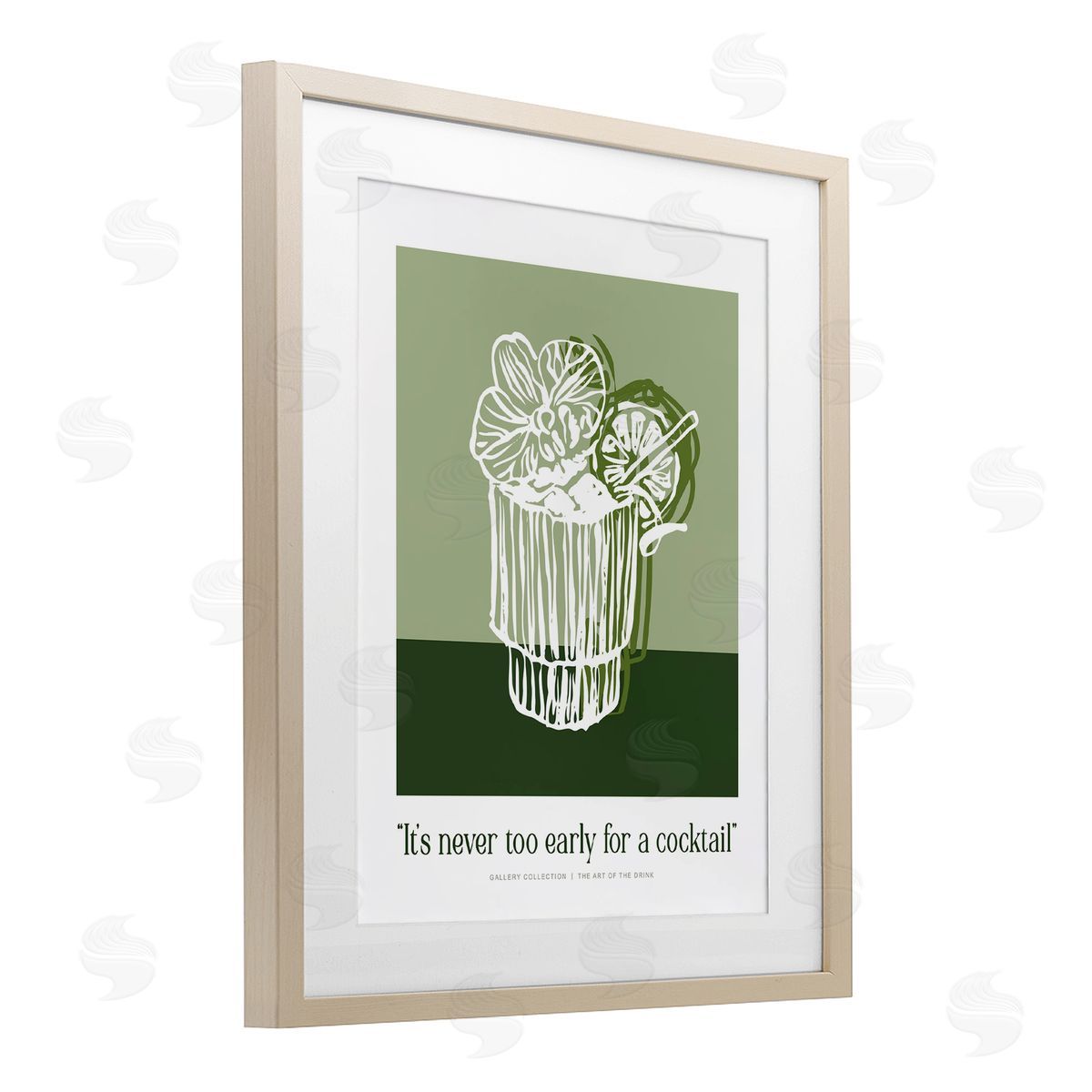 Lettered and Lined Green Never Too Early Cocktail Canvas Wall Art Print