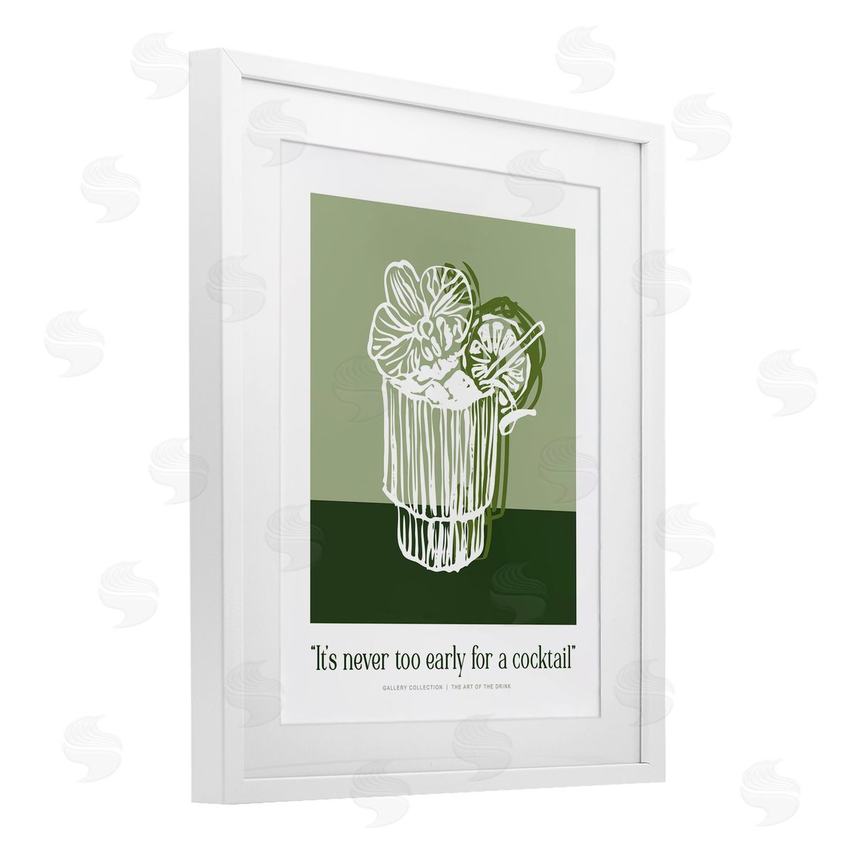 Lettered and Lined Green Never Too Early Cocktail Canvas Wall Art Print