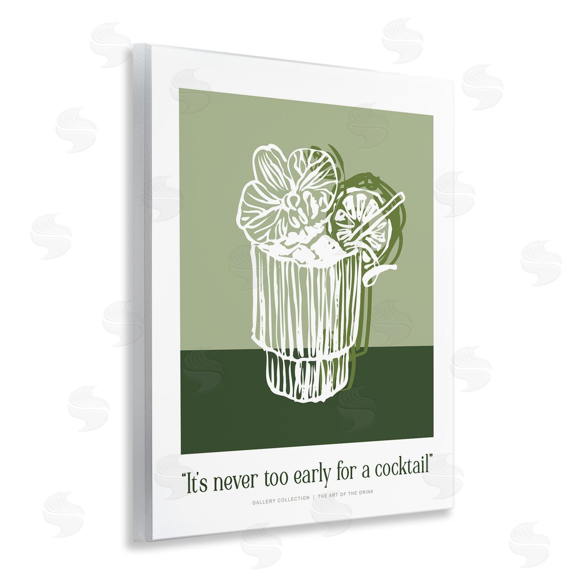 Lettered and Lined Green Never Too Early Cocktail Canvas Wall Art Print