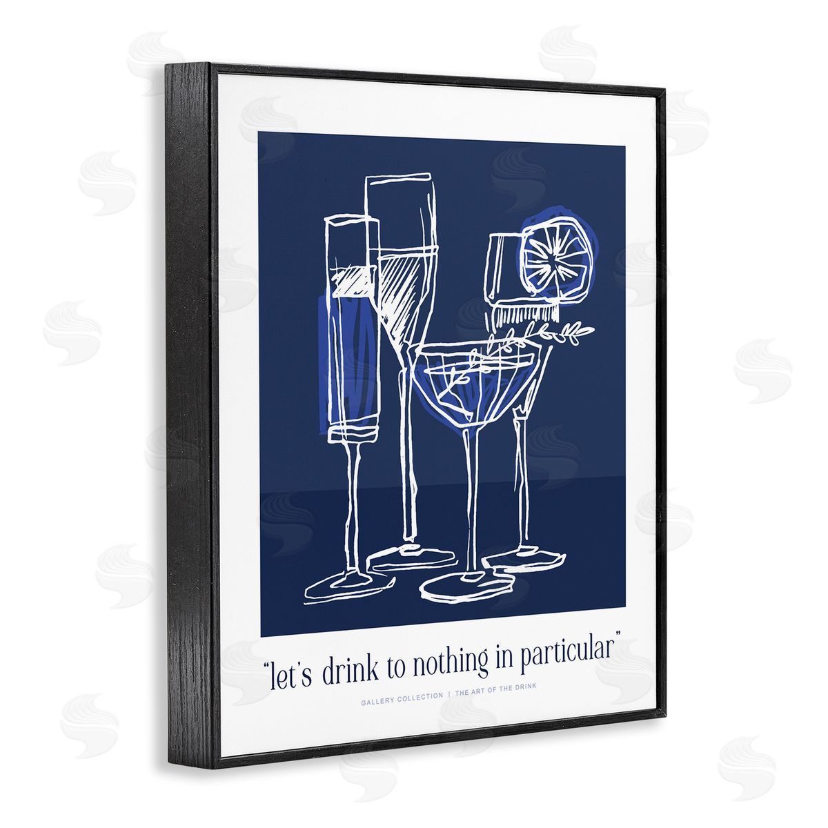 Lettered and Lined Blue Drink Toast Phrase Canvas Wall Art Print