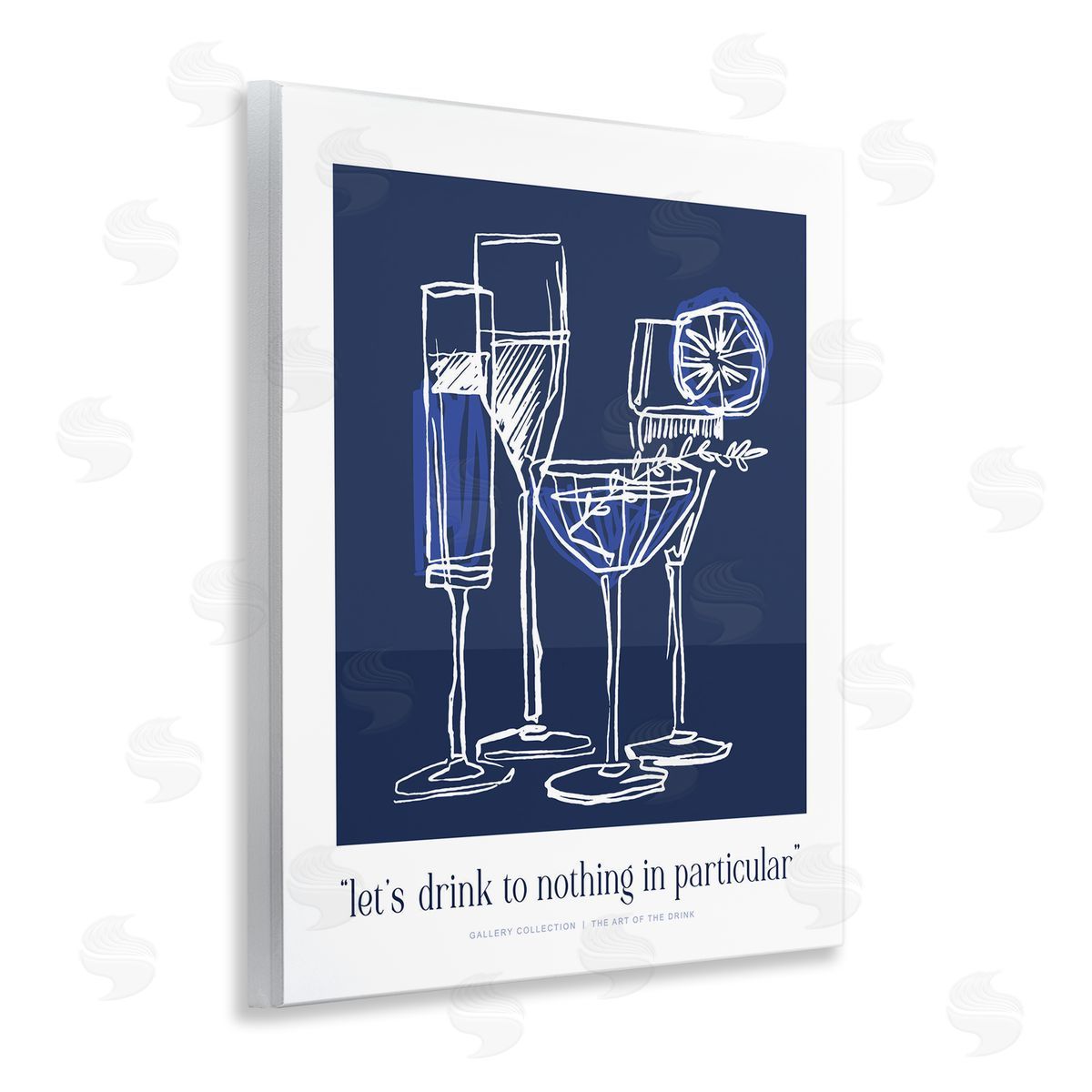 Lettered and Lined Blue Drink Toast Phrase Canvas Wall Art Print