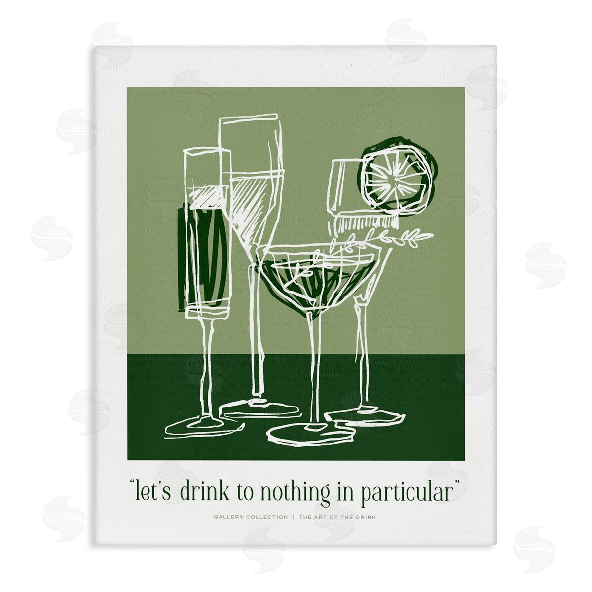 Lettered and Lined Green Drink Toast Phrase Canvas Wall Art Print