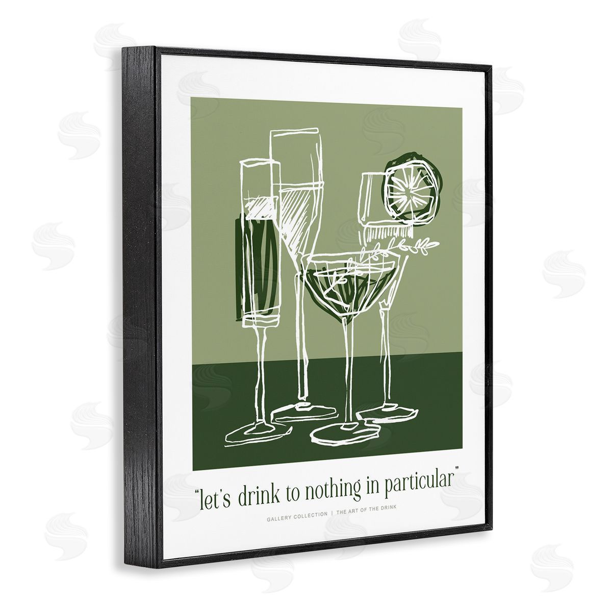 Lettered and Lined Green Drink Toast Phrase Canvas Wall Art Print