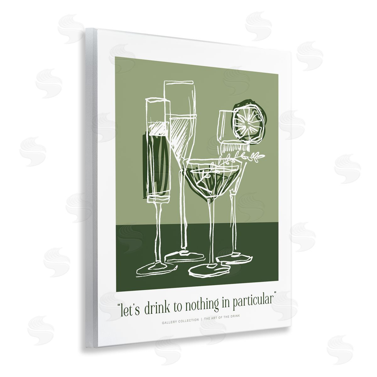 Lettered and Lined Green Drink Toast Phrase Canvas Wall Art Print