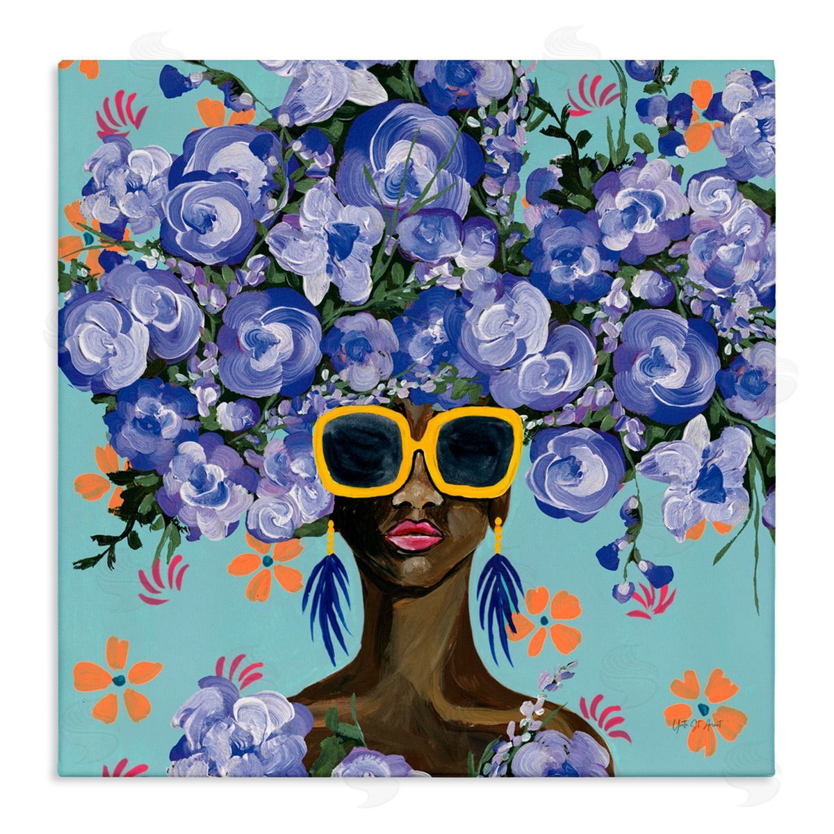 Yvette St. Amant Sunning In Blue Florals Canvas Wall Art Print