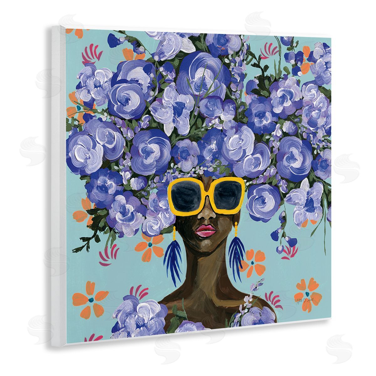 Yvette St. Amant Sunning In Blue Florals Canvas Wall Art Print