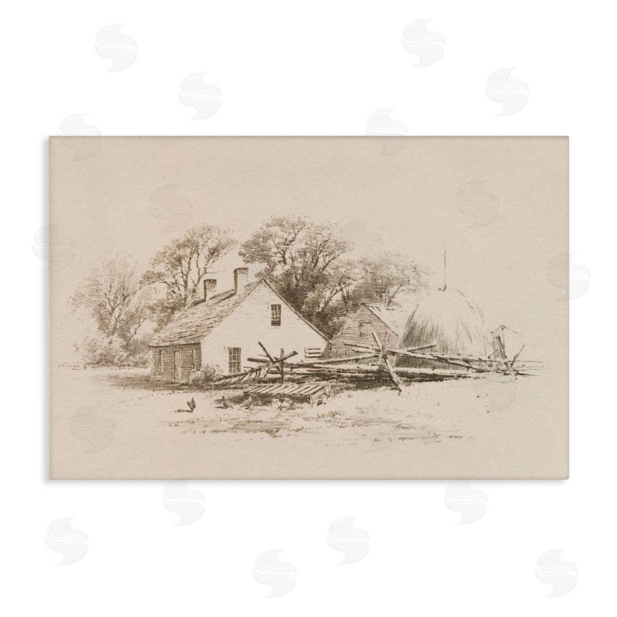 Public Domain Cottage Pencil Drawing Canvas Wall Art Print