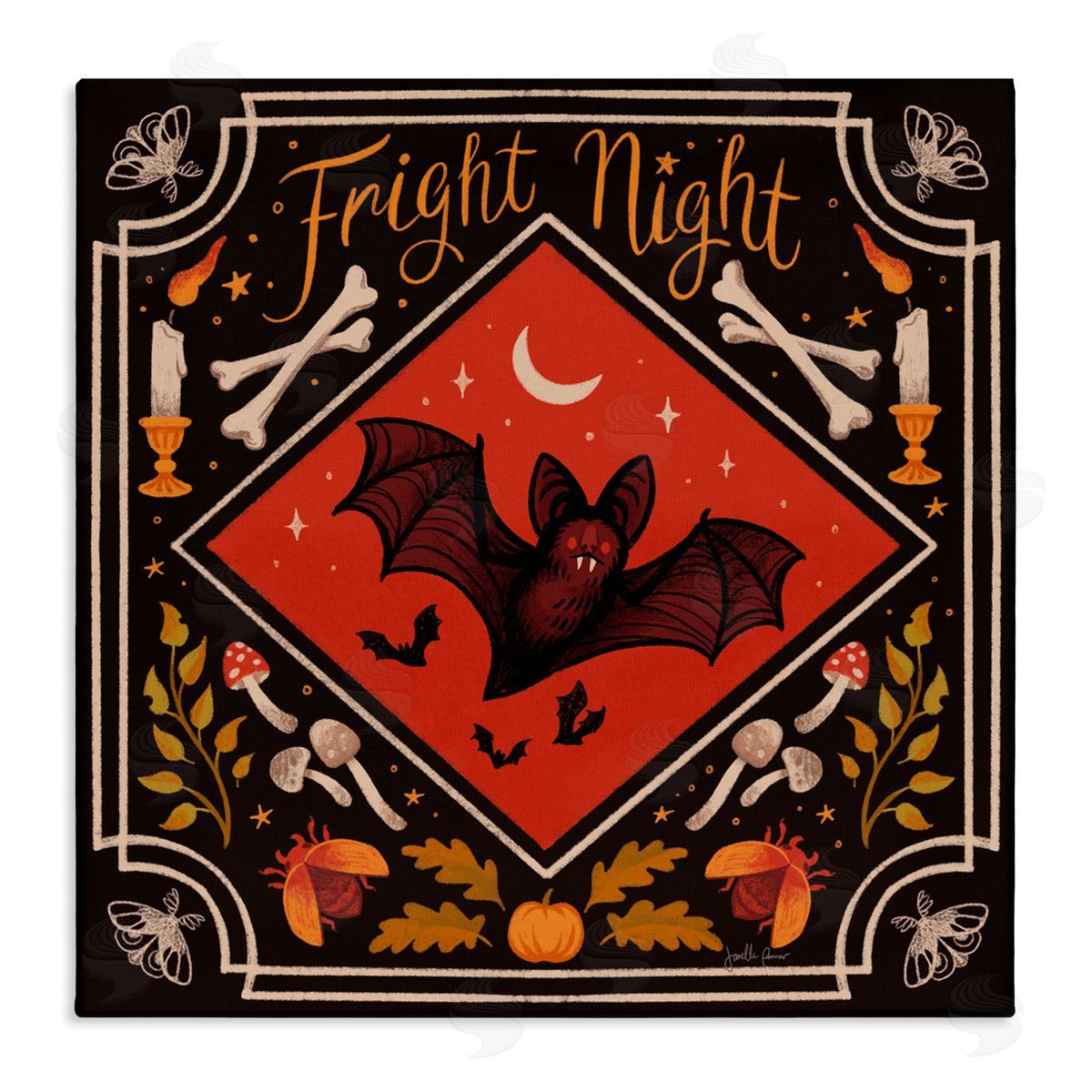 Janelle Penner Fright Night Bat & Botanicals Canvas Wall Art Print