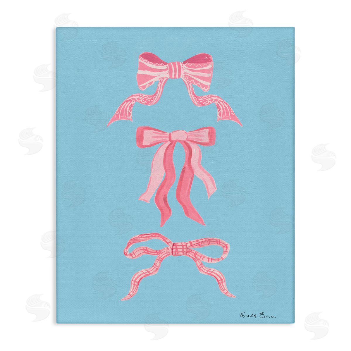 Farida Zaman Pretty Bows on Blue Canvas Wall Art Print