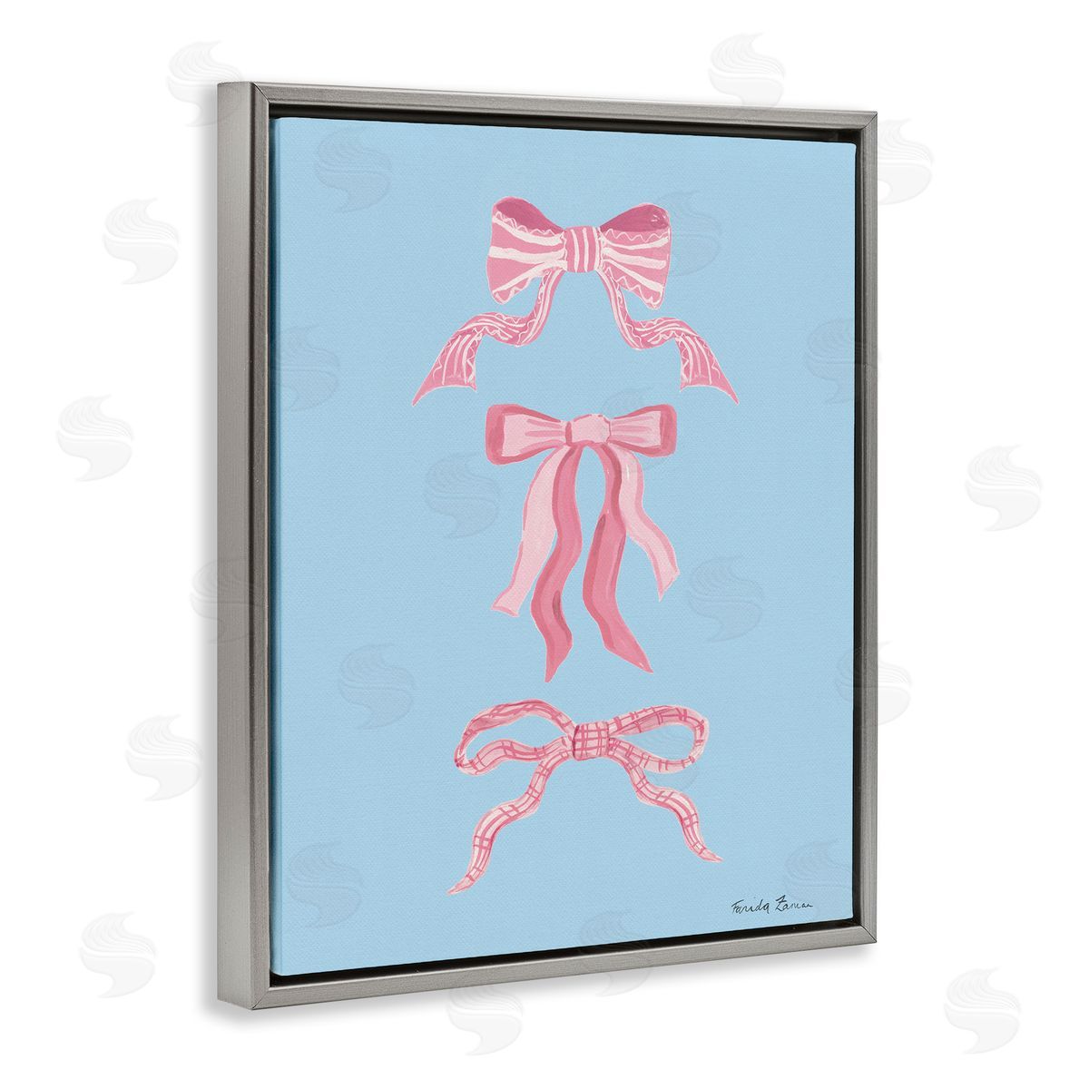 Farida Zaman Pretty Bows on Blue Canvas Wall Art Print