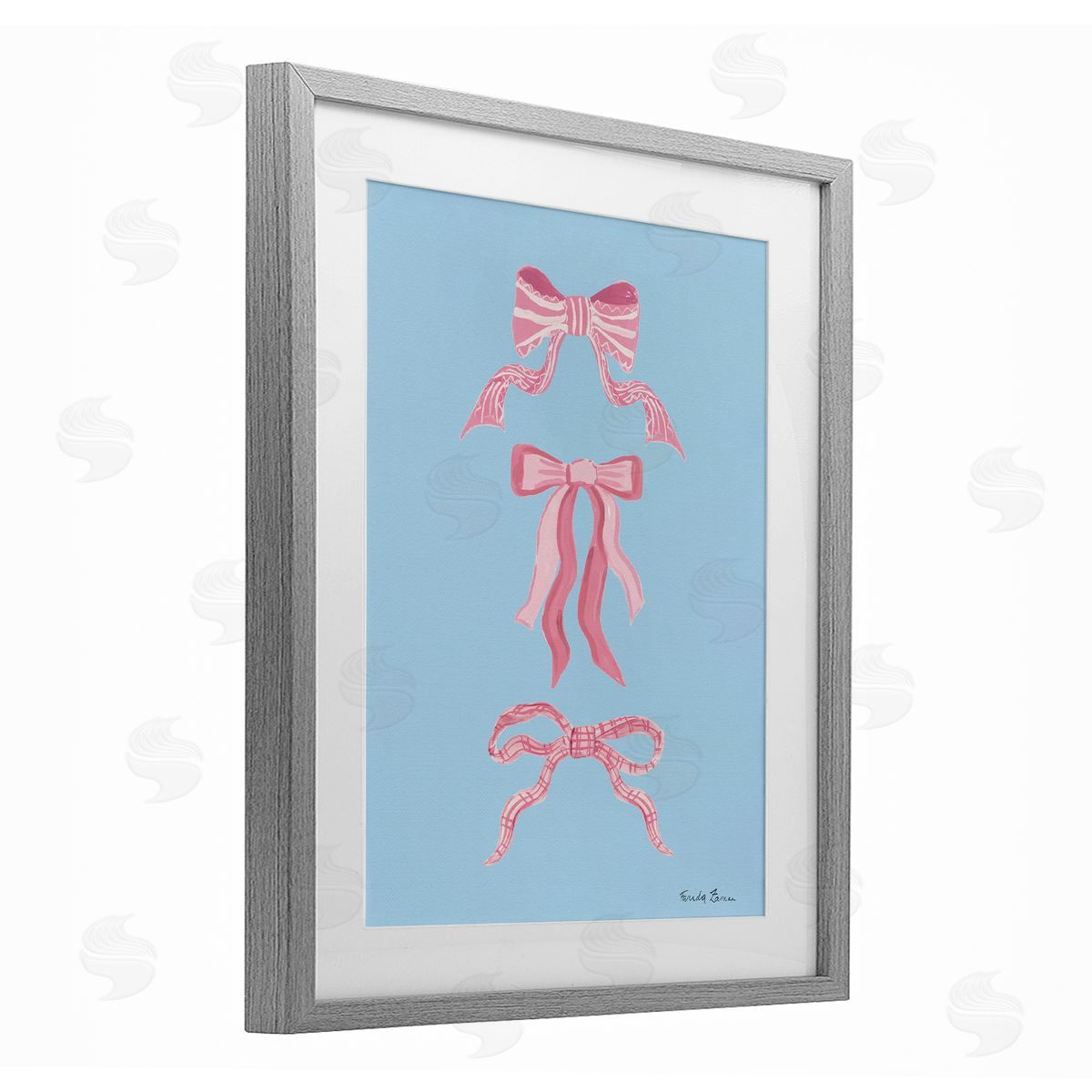 Farida Zaman Pretty Bows on Blue Canvas Wall Art Print