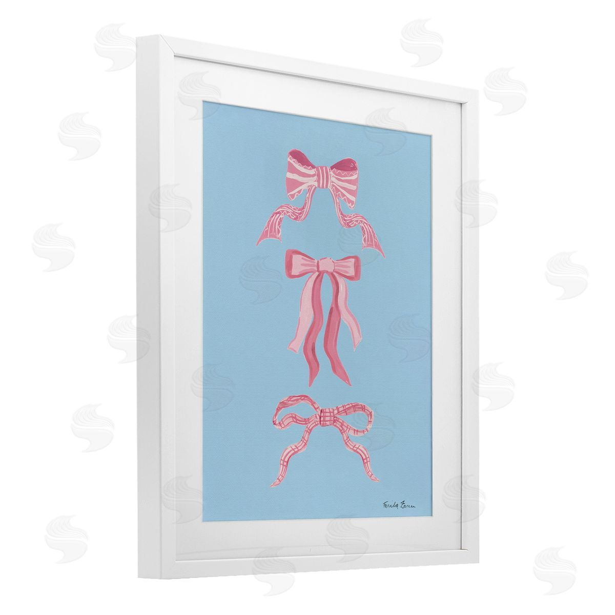 Farida Zaman Pretty Bows on Blue Canvas Wall Art Print