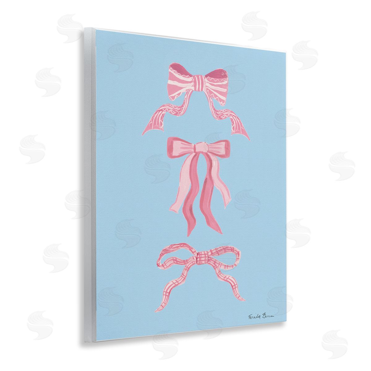 Farida Zaman Pretty Bows on Blue Canvas Wall Art Print