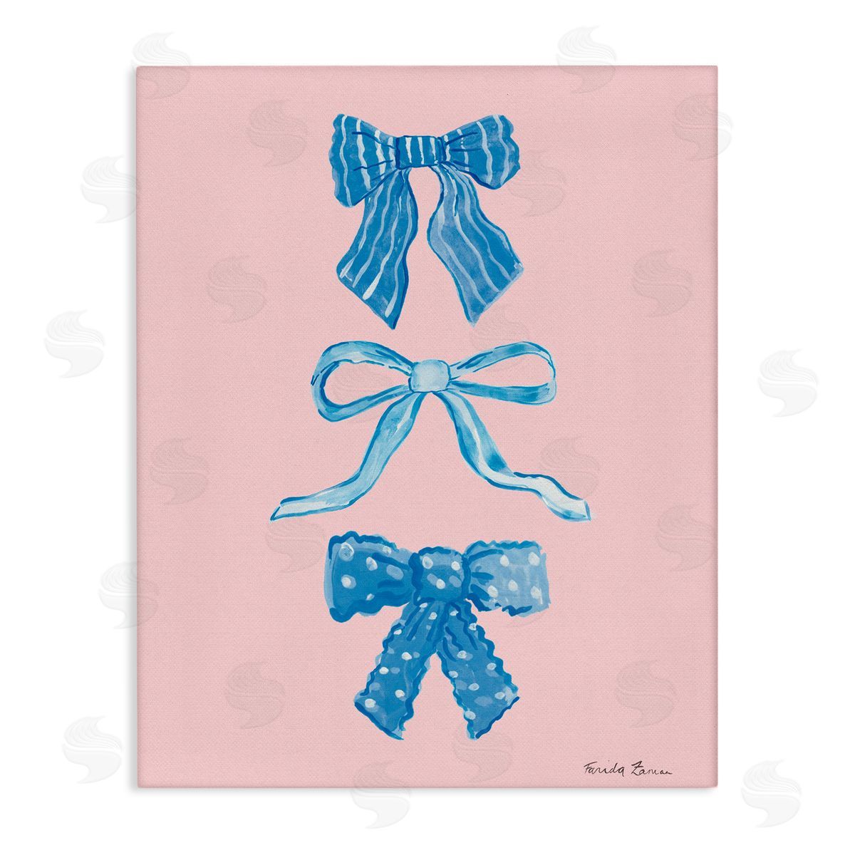 Farida Zaman Pretty Bows Blue & Pink Canvas Wall Art Print