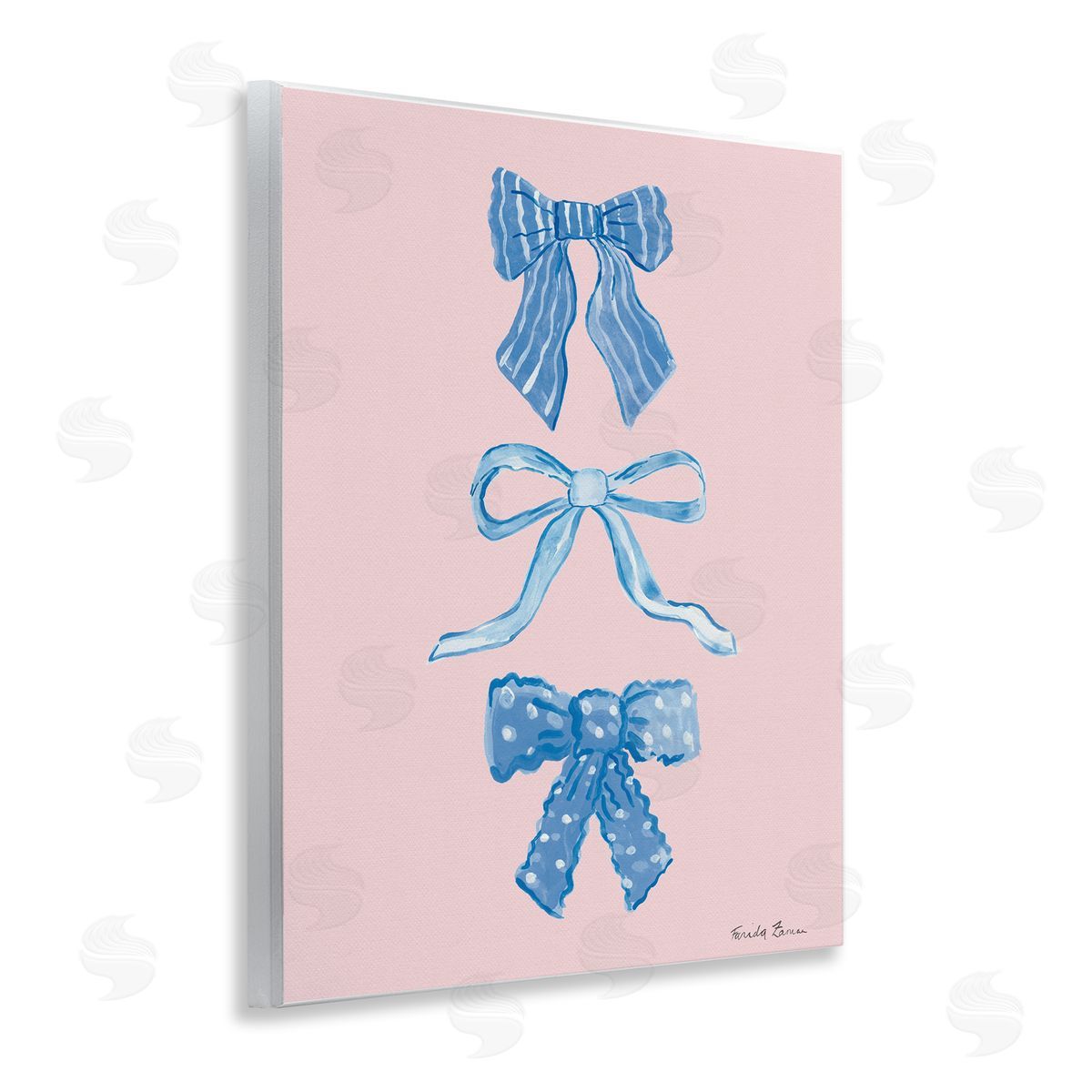 Farida Zaman Pretty Bows Blue & Pink Canvas Wall Art Print