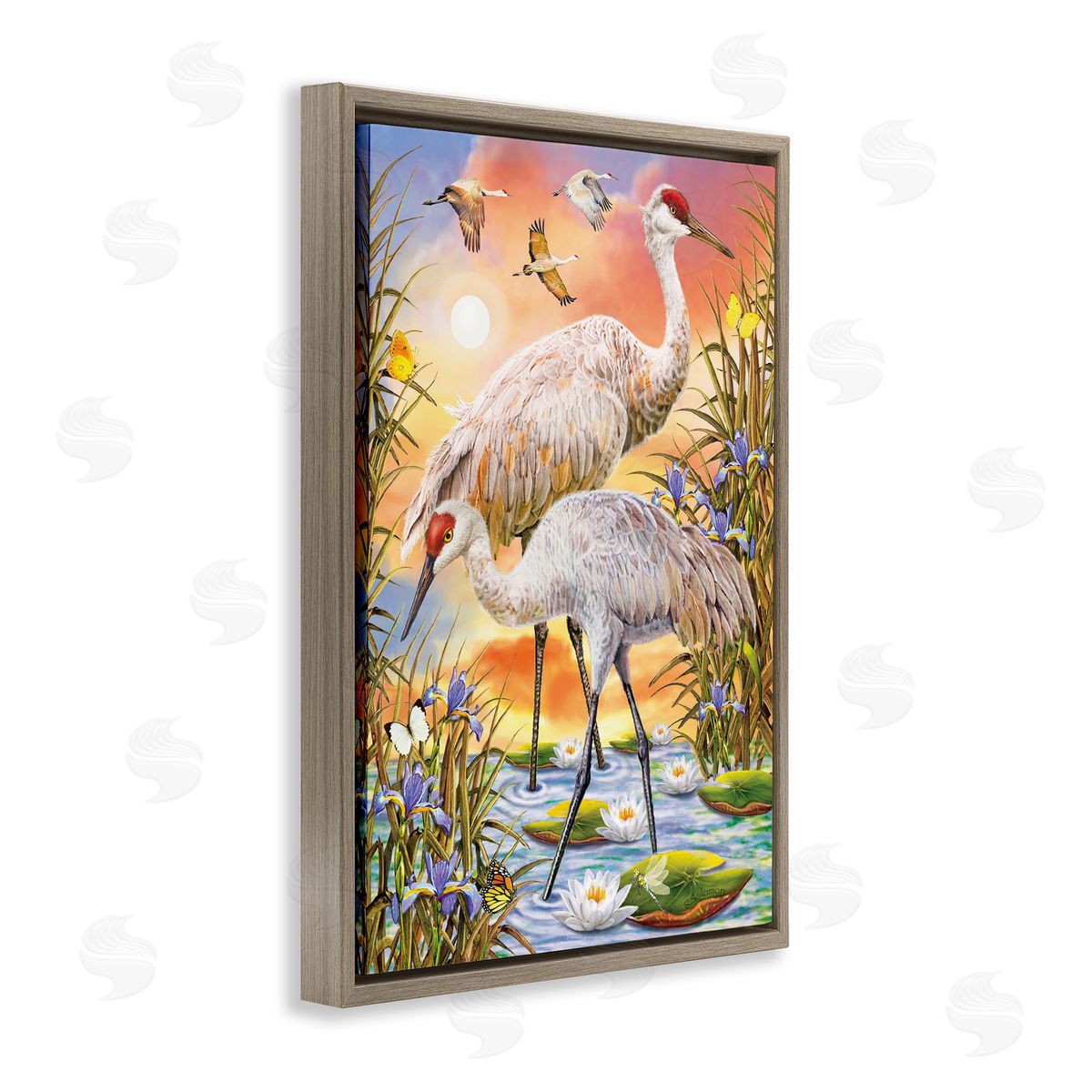 Rosiland Solomon Sandhill Cranes at Sunset Canvas Wall Art Print