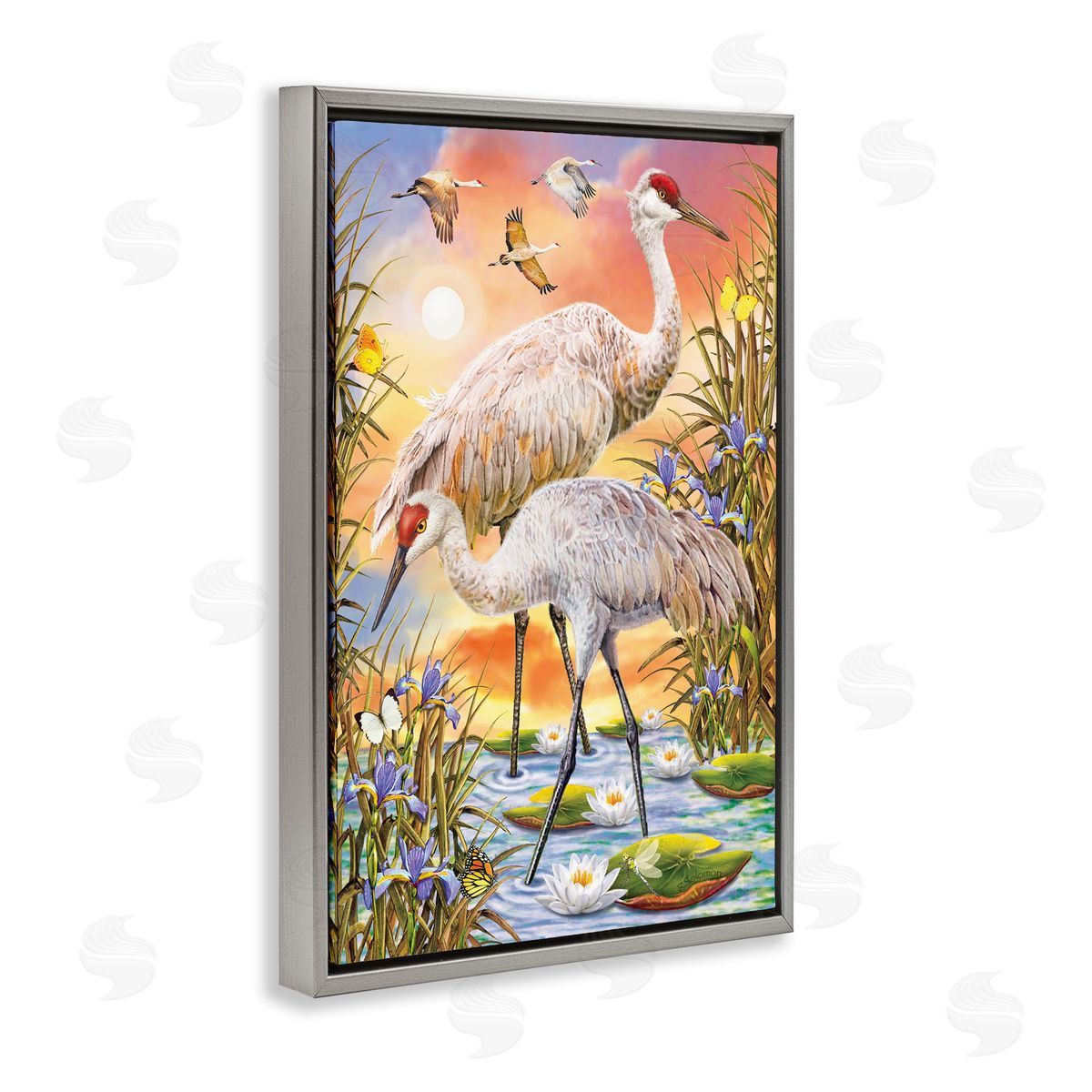 Rosiland Solomon Sandhill Cranes at Sunset Canvas Wall Art Print