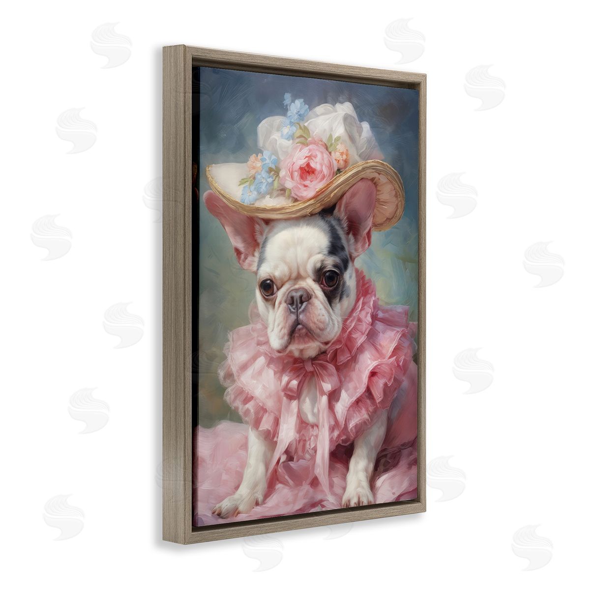 Wumples Frenchie in Pink Dress Canvas Wall Art Print