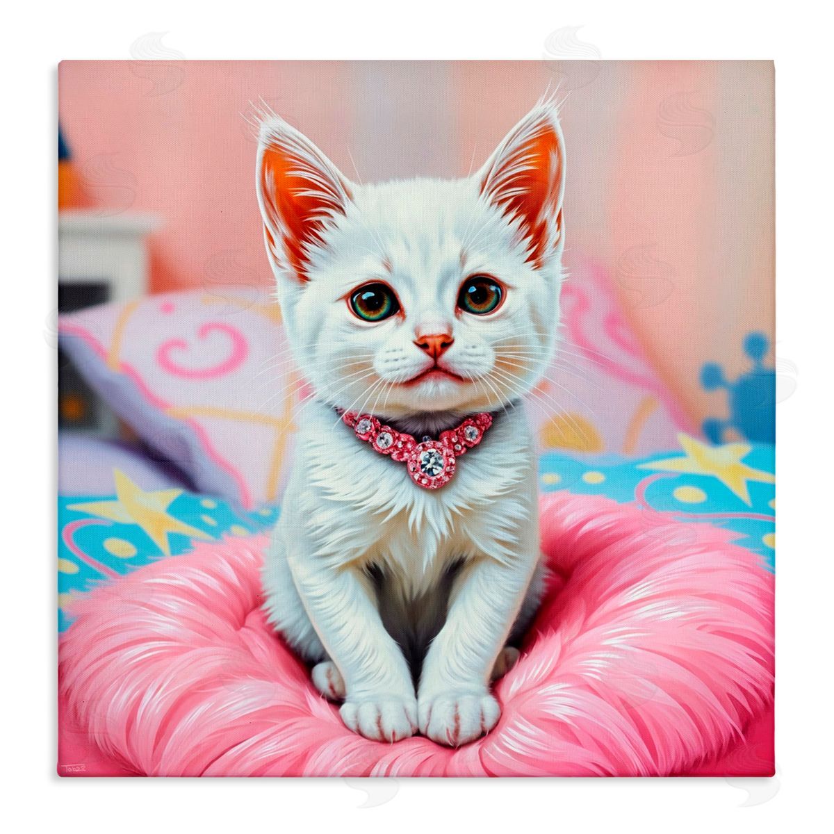 Tabz Jones Diamonds & Cuddles Kitten Canvas Wall Art Print