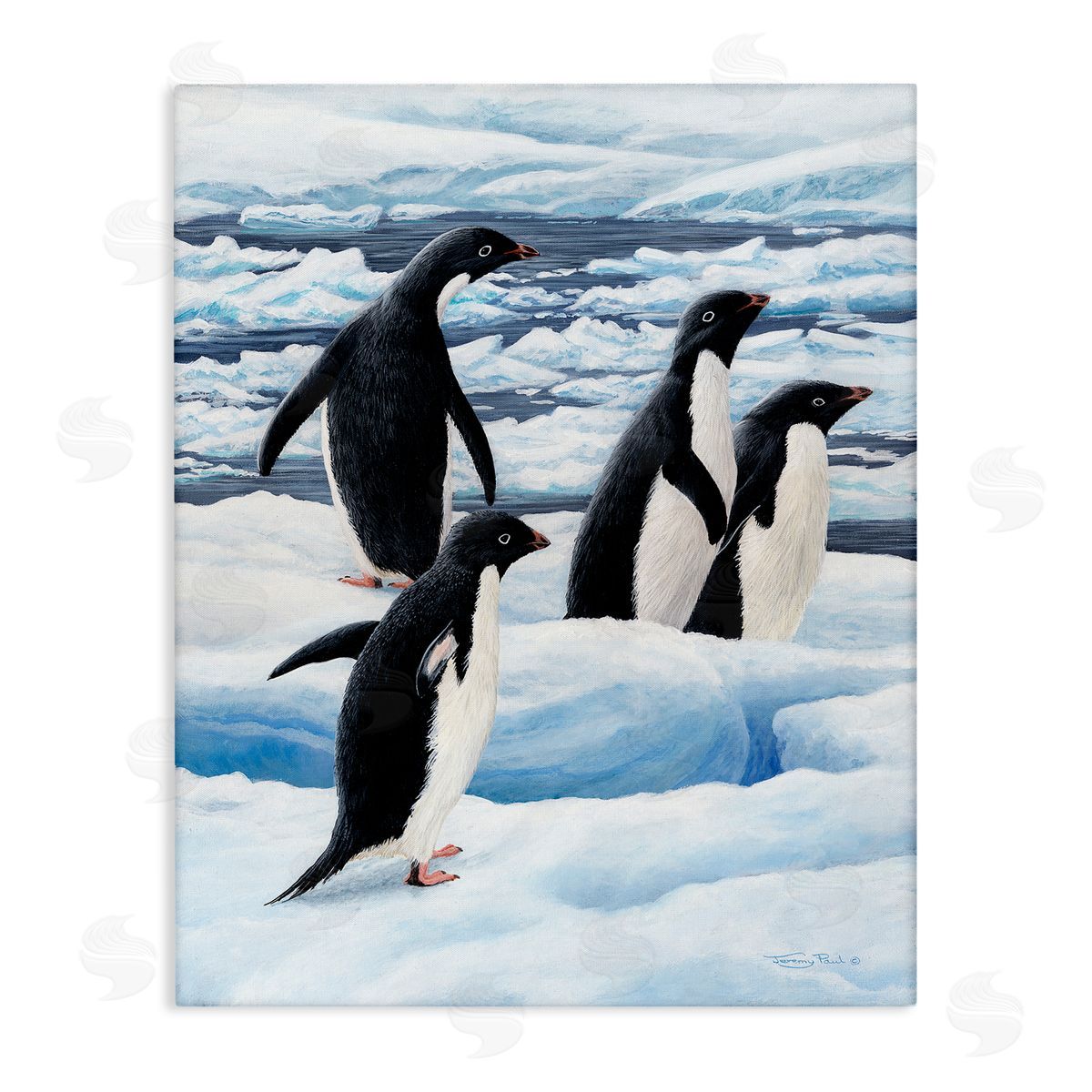 Jeremy Paul Adelie Penguins on Ice Canvas Wall Art Print