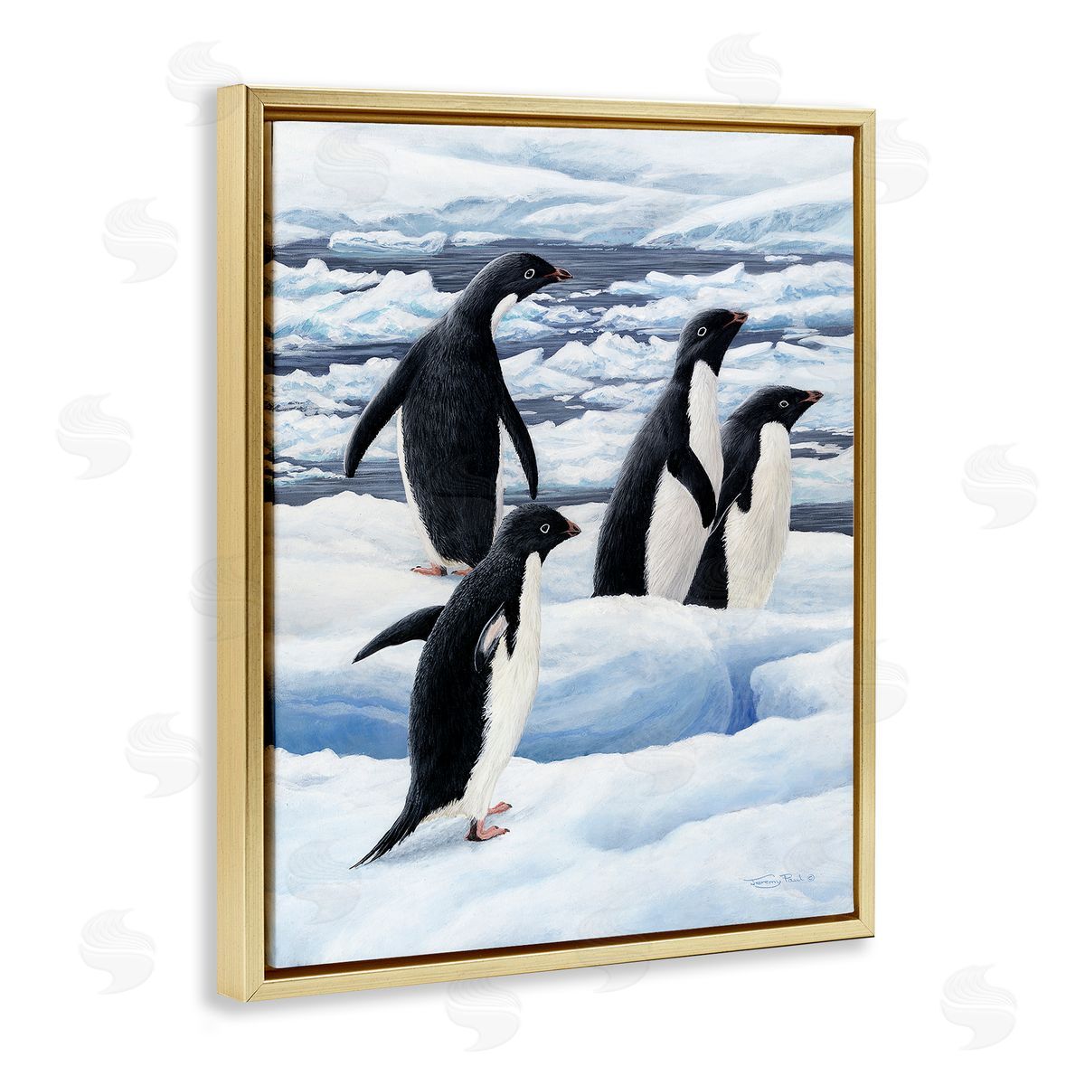 Jeremy Paul Adelie Penguins on Ice Canvas Wall Art Print