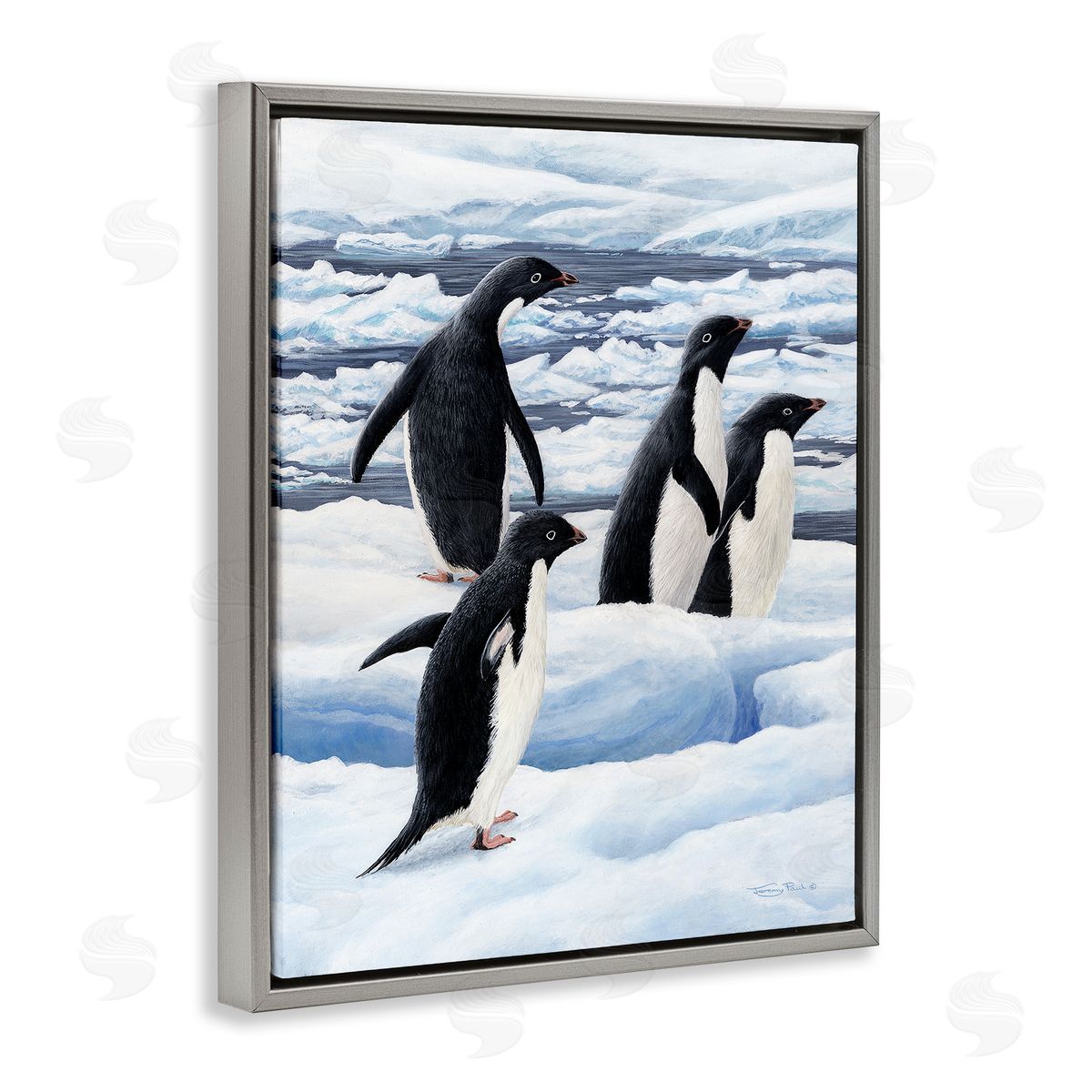 Jeremy Paul Adelie Penguins on Ice Canvas Wall Art Print