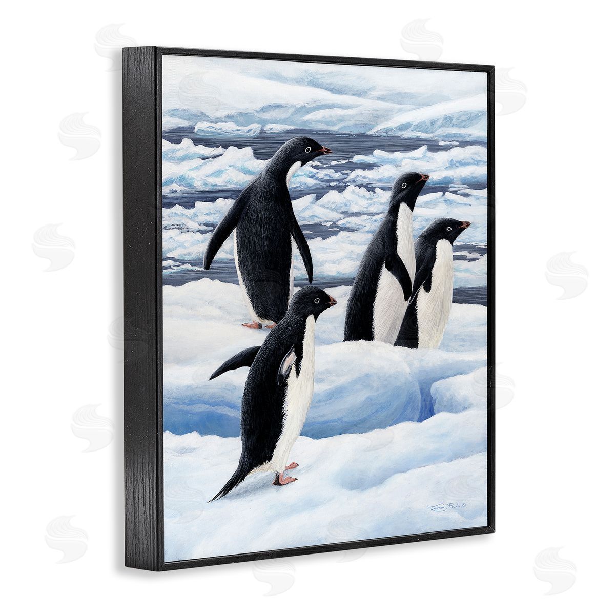 Jeremy Paul Adelie Penguins on Ice Canvas Wall Art Print